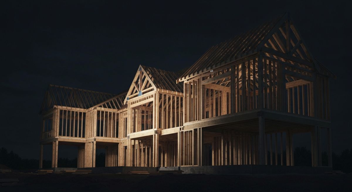 New home framing at dusk New home framing at dusk